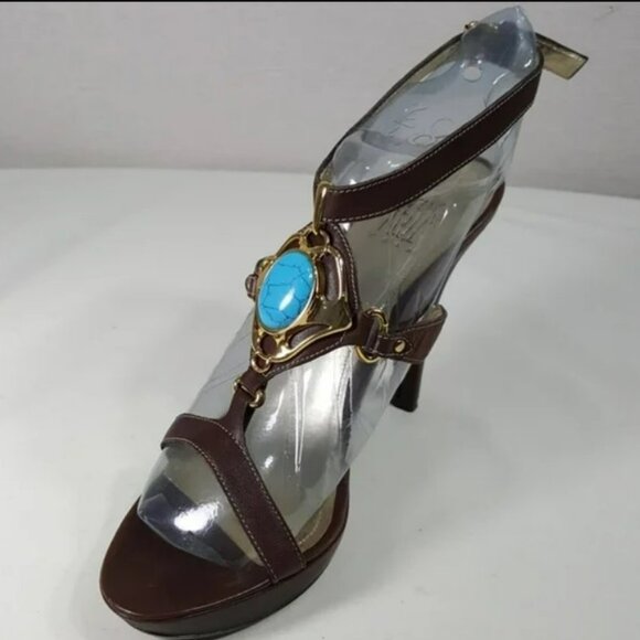 Pelle Moda Womens Sandals Size 9.5 Embellished Ankle Strap Open Toe Heels Shoes - Picture 2 of 8